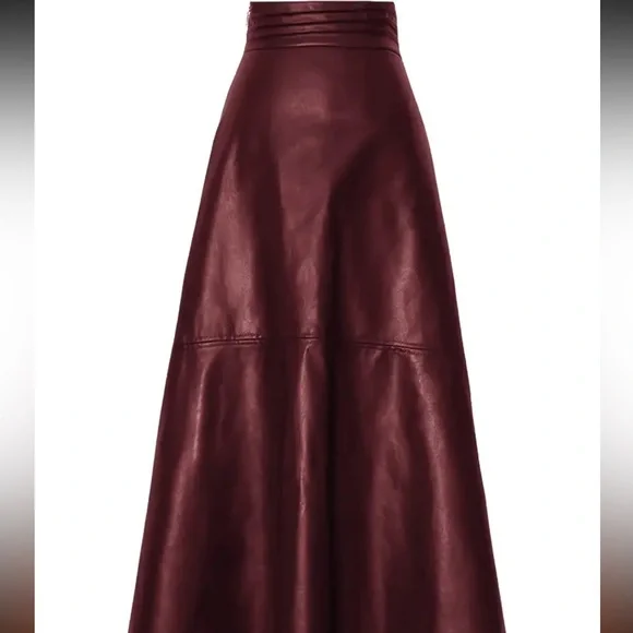 Temu Burgundy, 3XL Flared A-line Faux Leather Solid Color Skirt, NWOT - Picture 4 of 7